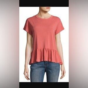 The Great. Peplum 100% Cotton Pink Short Sleeves Distressed T-Shirt Top Size 0